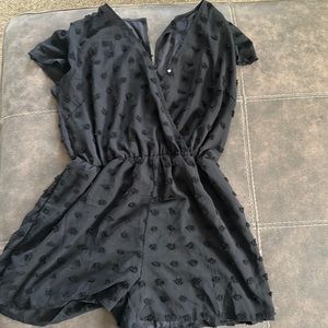 V neck black polka dot romper. Size XL